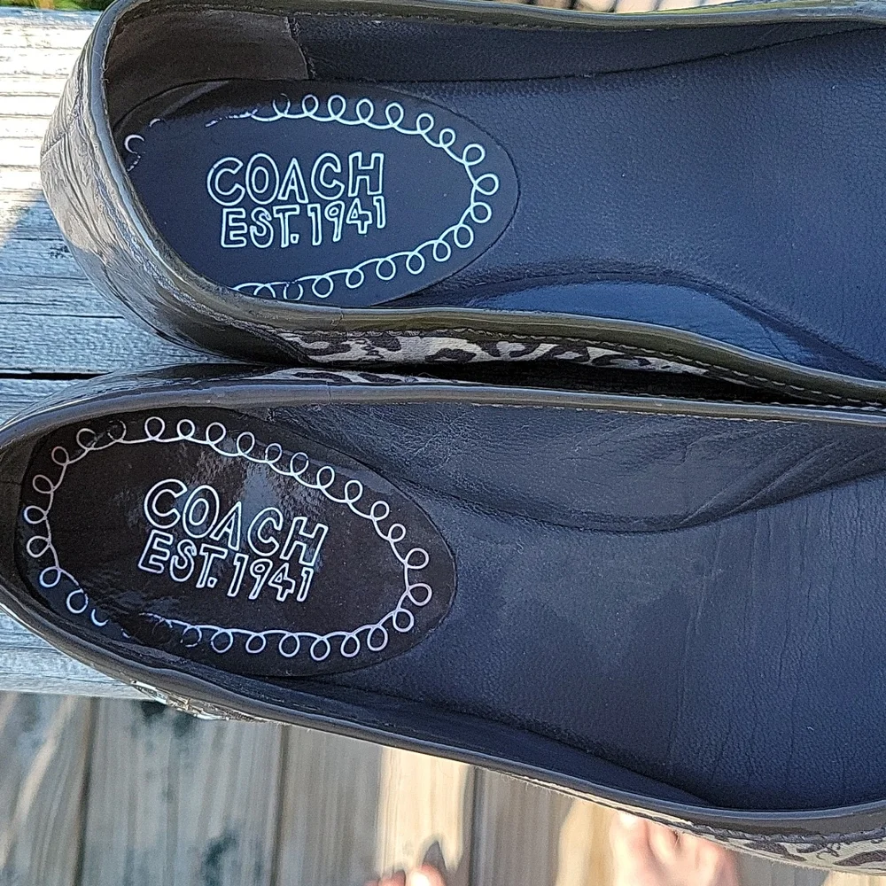 Coach Taupe Leather & Patent Ballet Flats with Buckle